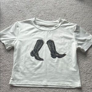 White Crop Top with Cowboy Boots Design